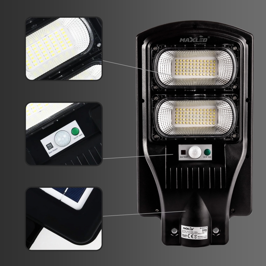 LED Farola solar regulable con sensor LED/120W/6V 11000 mAh 6500K IP65 negro + control remoto