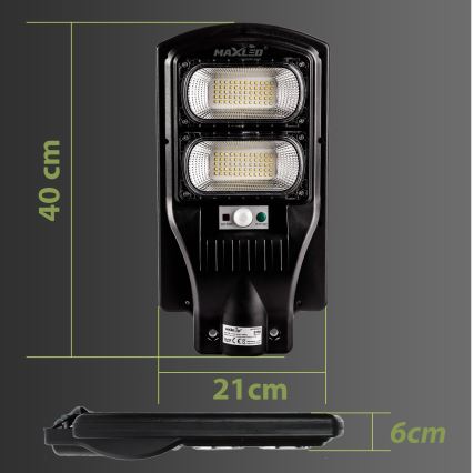 LED Farola solar regulable con sensor LED/120W/6V 11000 mAh 6500K IP65 negro + control remoto