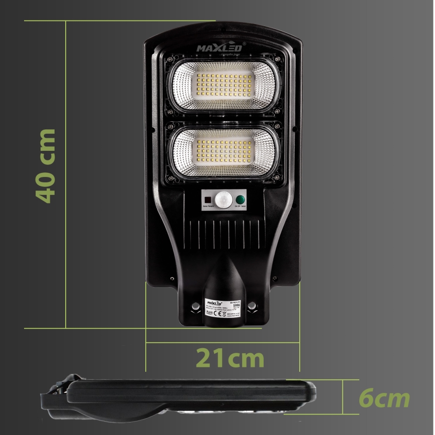 LED Farola solar regulable con sensor LED/120W/6V 11000 mAh 6500K IP65 negro + control remoto