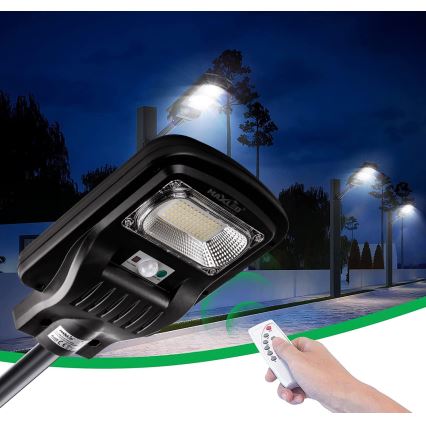 LED Farola solar regulable con sensor LED/150W/6V 6500K IP65 negro + control remoto