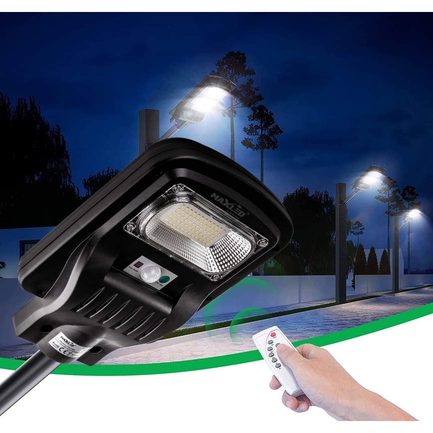 LED Farola solar regulable con sensor LED/150W/6V 6500K IP65 negro + control remoto