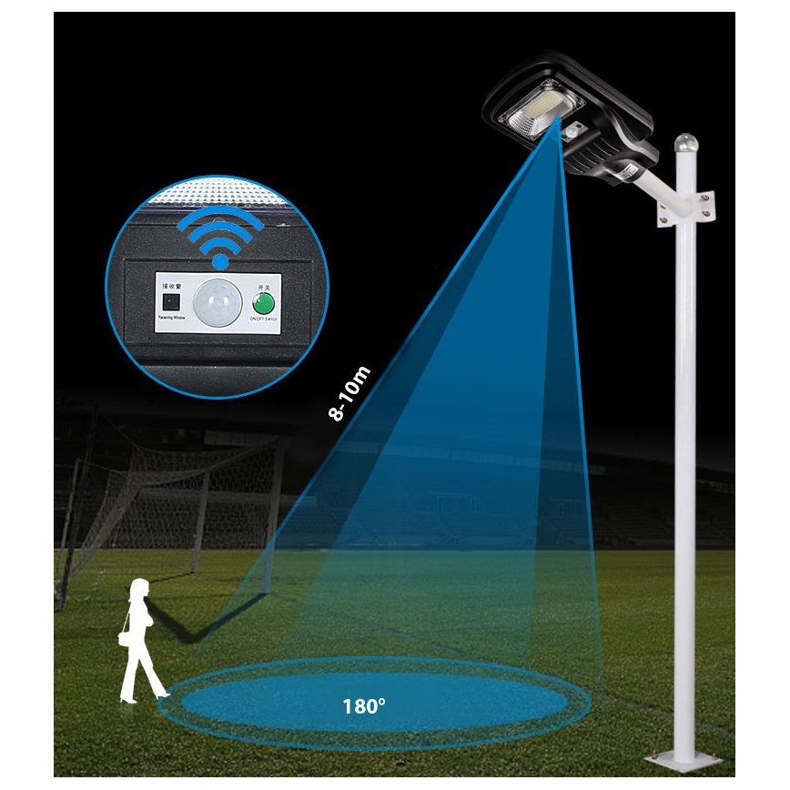 LED Farola solar regulable con sensor LED/150W/6V 6500K IP65 negro + control remoto