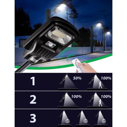 LED Farola solar regulable con sensor LED/150W/6V 6500K IP65 negro + control remoto