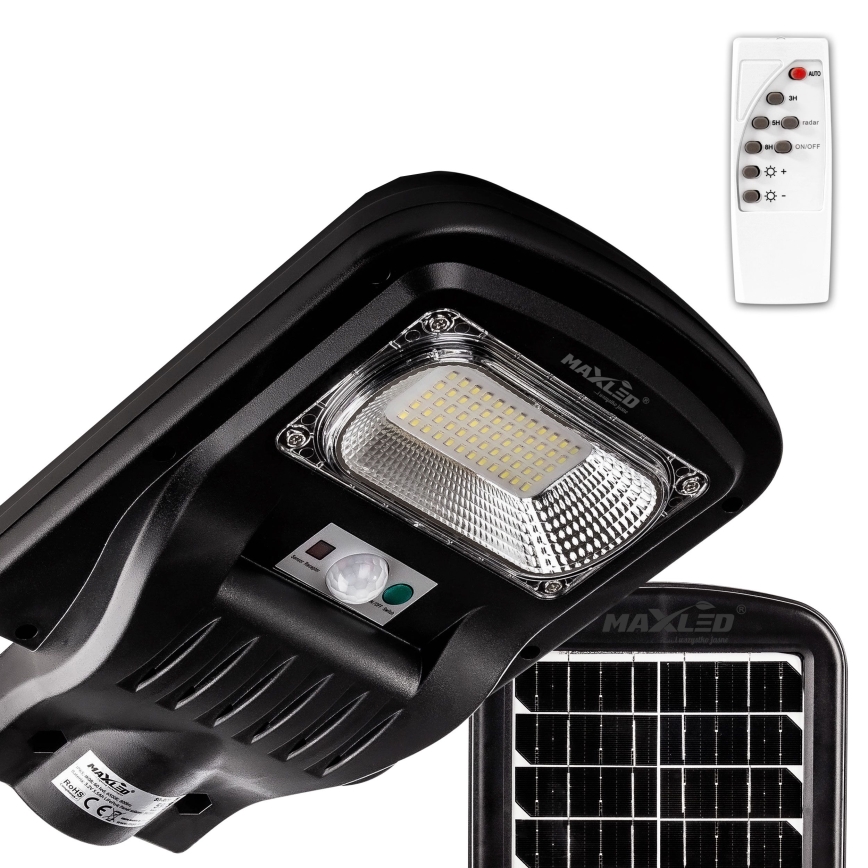 LED Farola solar regulable con sensor LED/150W/6V 6500K IP65 negro + control remoto
