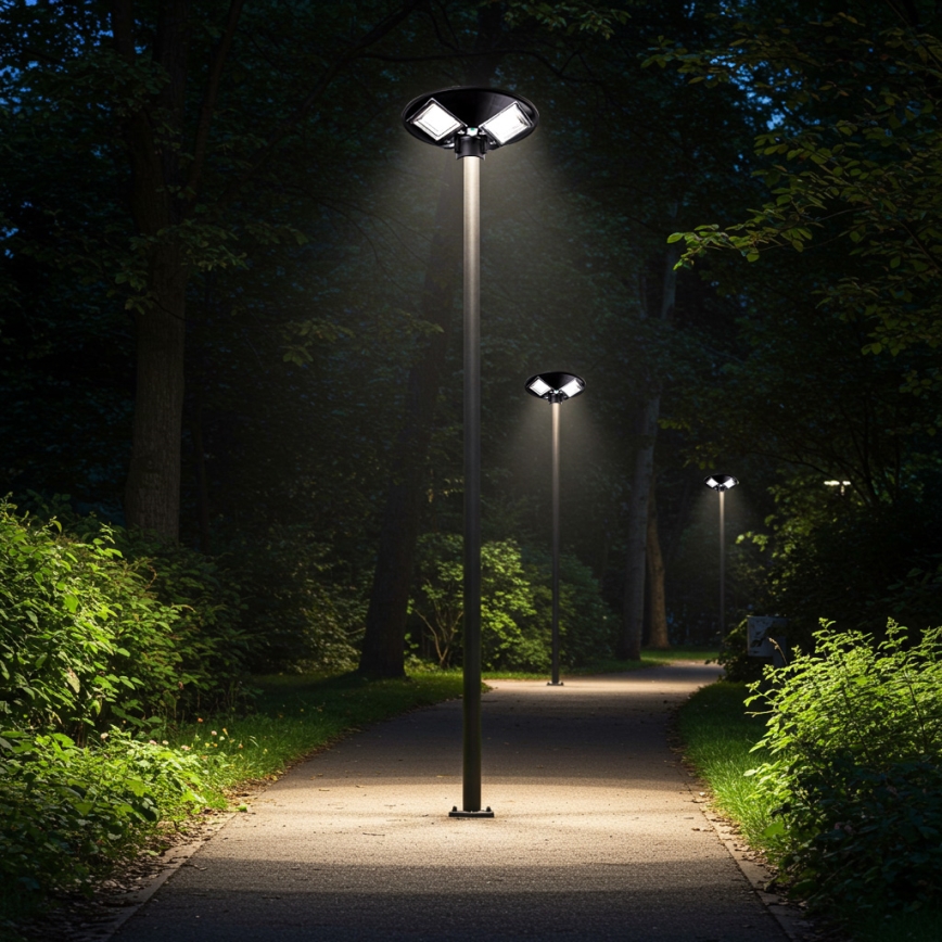 LED Farola solar regulable con sensor LED/15W/6V 11000 mAh 6500K IP65 negro + control remoto
