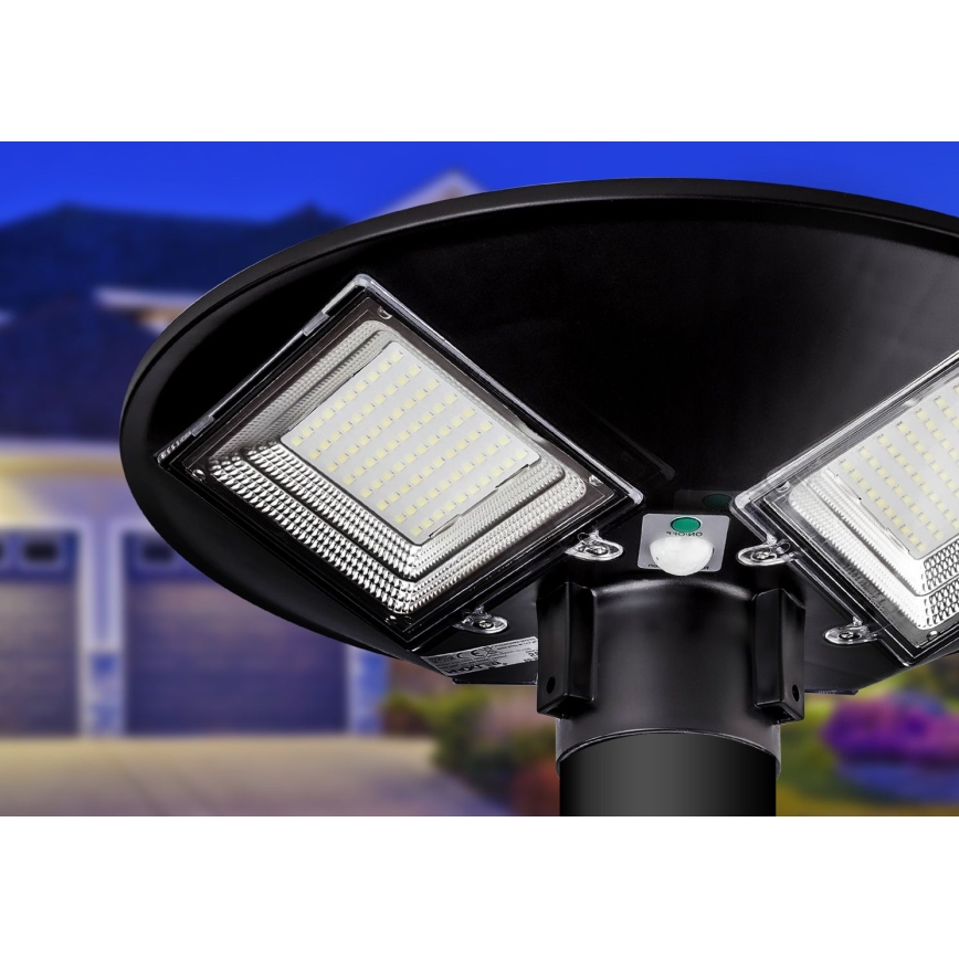 LED Farola solar regulable con sensor LED/15W/6V 11000 mAh 6500K IP65 negro + control remoto