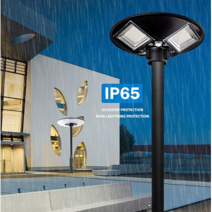 LED Farola solar regulable con sensor LED/15W/6V 11000 mAh 6500K IP65 negro + control remoto