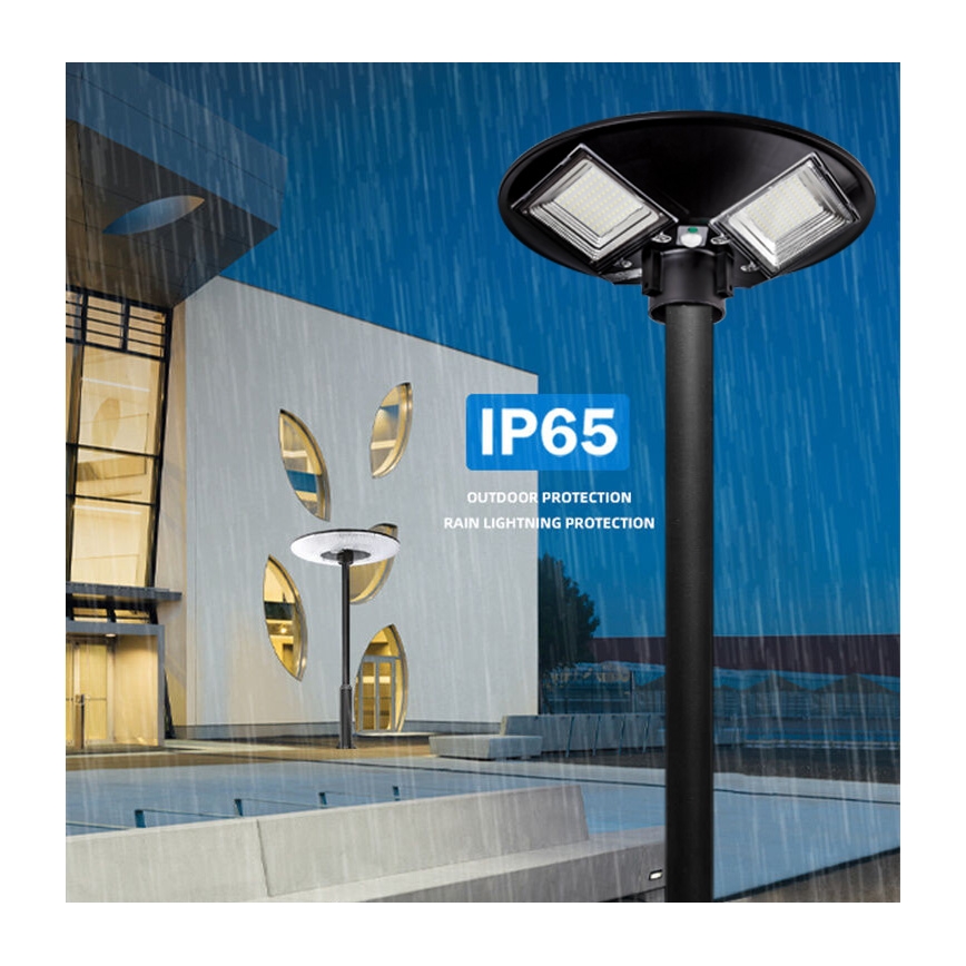 LED Farola solar regulable con sensor LED/15W/6V 11000 mAh 6500K IP65 negro + control remoto