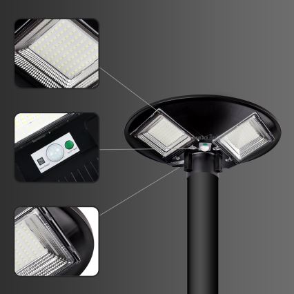LED Farola solar regulable con sensor LED/15W/6V 11000 mAh 6500K IP65 negro + control remoto