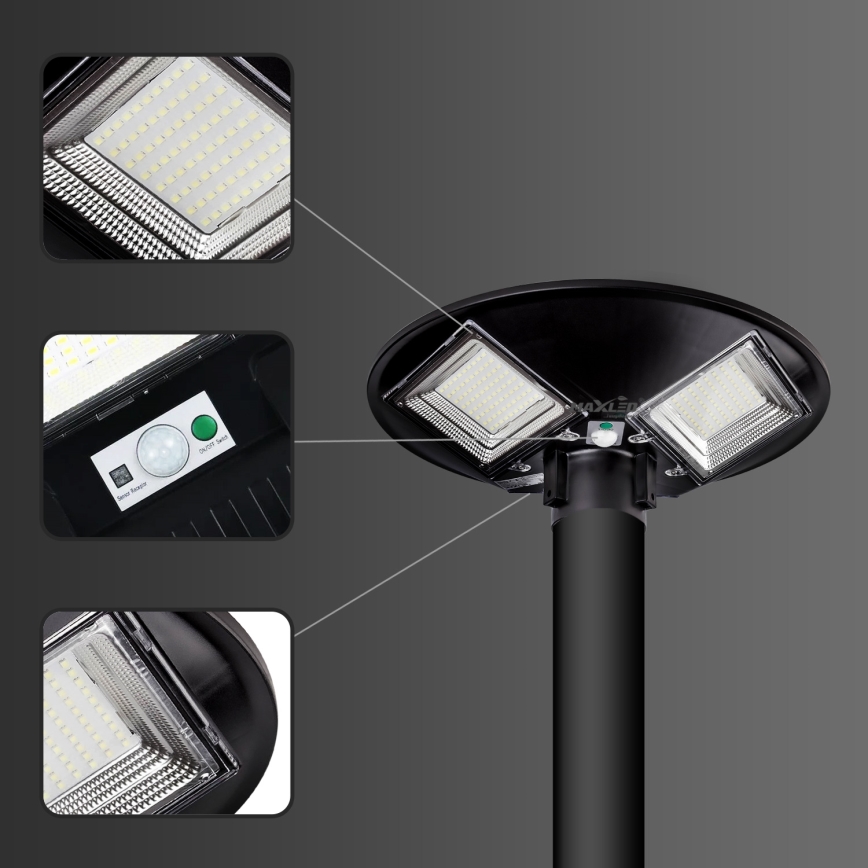 LED Farola solar regulable con sensor LED/15W/6V 11000 mAh 6500K IP65 negro + control remoto