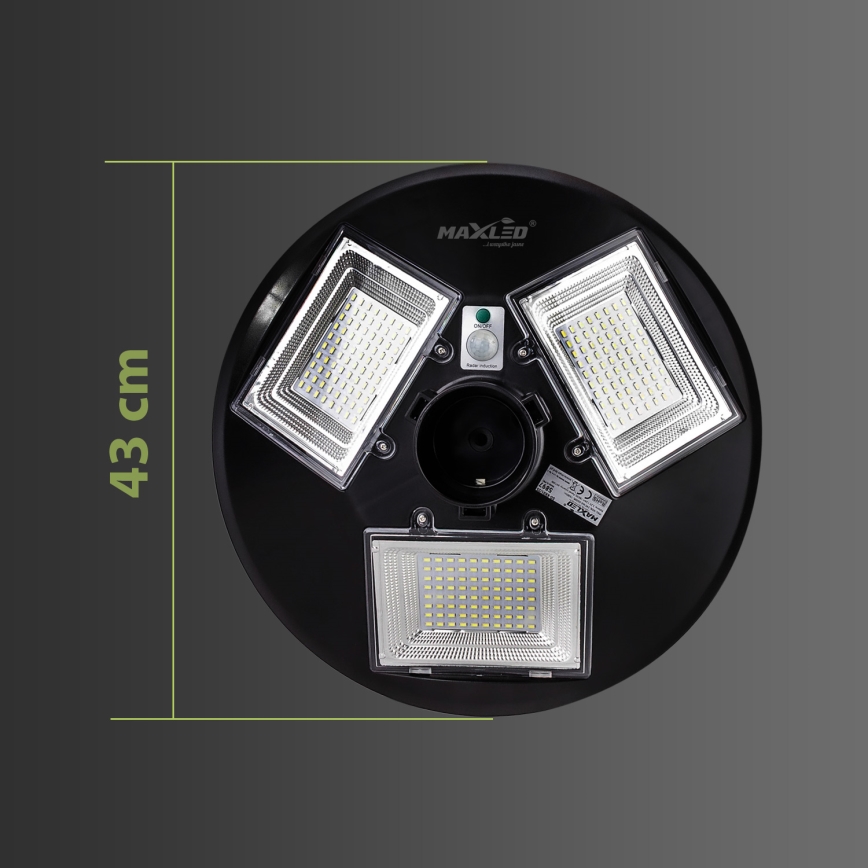 LED Farola solar regulable con sensor LED/15W/6V 11000 mAh 6500K IP65 negro + control remoto