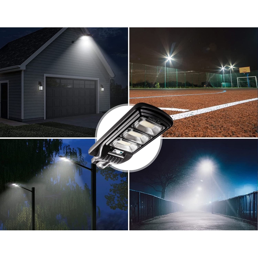 LED Farola solar regulable con sensor LED/180W/6V 11000 mAh 6500K IP65 negro + control remoto