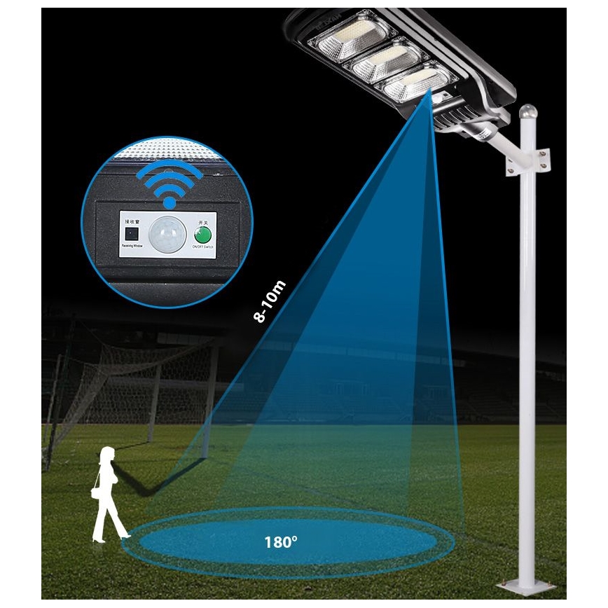 LED Farola solar regulable con sensor LED/180W/6V 11000 mAh 6500K IP65 negro + control remoto