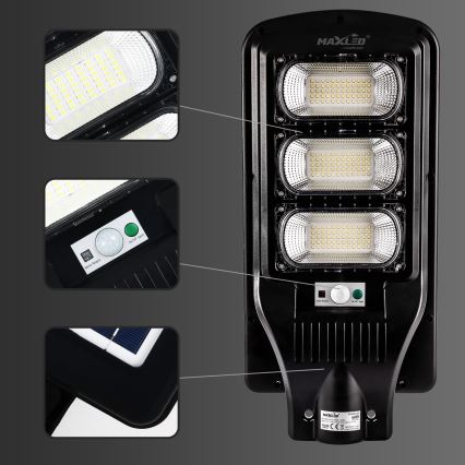 LED Farola solar regulable con sensor LED/180W/6V 11000 mAh 6500K IP65 negro + control remoto