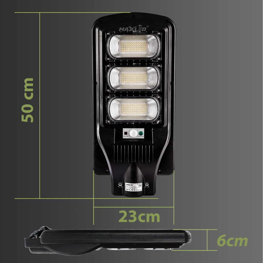 LED Farola solar regulable con sensor LED/180W/6V 11000 mAh 6500K IP65 negro + control remoto