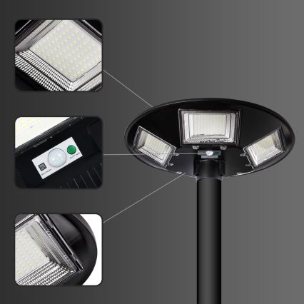 LED Farola solar regulable con sensor LED/22W/6V 18000 mAh 6500K IP65 negro + control remoto