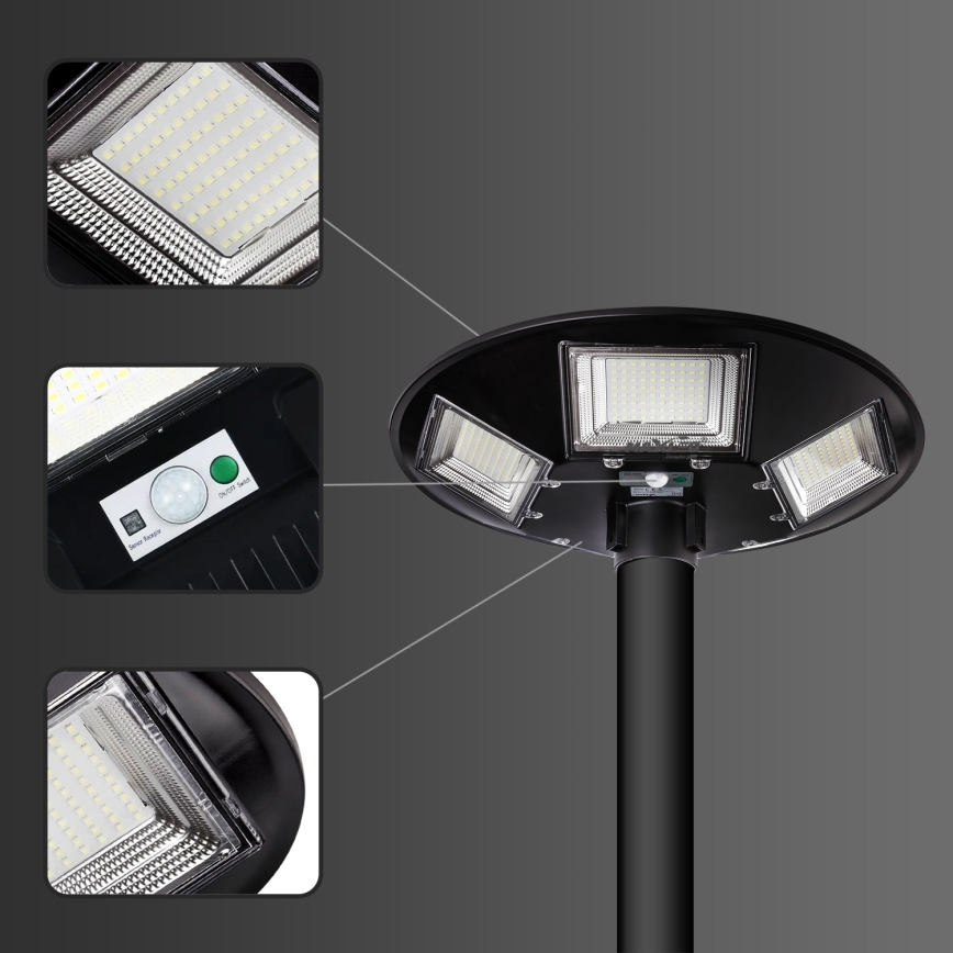 LED Farola solar regulable con sensor LED/22W/6V 18000 mAh 6500K IP65 negro + control remoto
