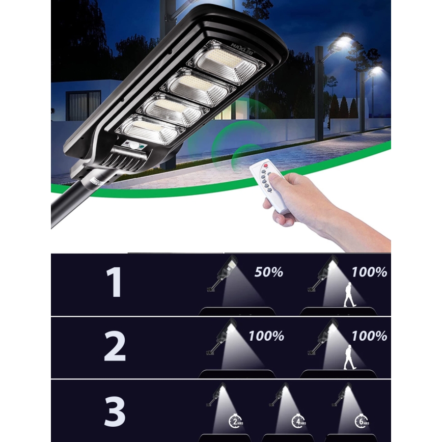 LED Farola solar regulable con sensor LED/240W/6V 11000 mAh 6500K IP65 negro + control remoto