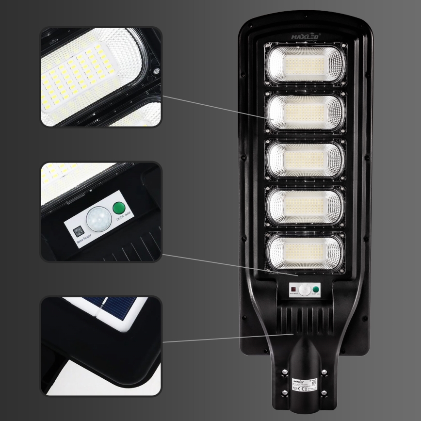 LED Farola solar regulable con sensor LED/300W/6V 16500 mAh 6500K IP65 negro + control remoto
