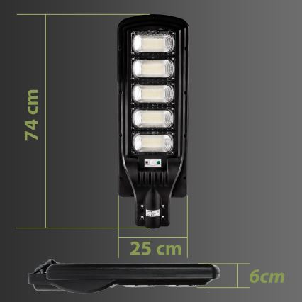 LED Farola solar regulable con sensor LED/300W/6V 16500 mAh 6500K IP65 negro + control remoto