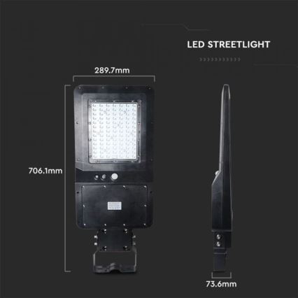 Farola solar LED con sensor LED/40W/9,6V IP65 4000K + control remoto