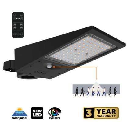 Farola solar LED regulable con sensor STREET LED/30W/9,6V 3000/4000K 6000 mAh IP65 + mando a distancia