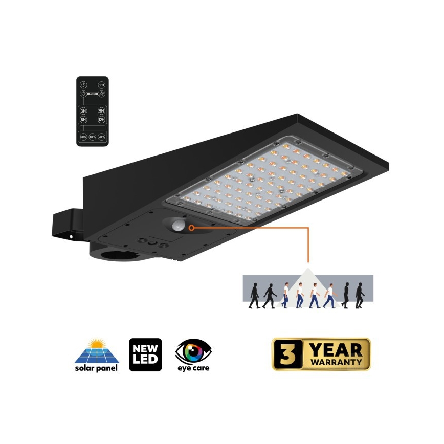 Farola solar LED regulable con sensor STREET LED/30W/9,6V 3000/4000K 6000 mAh IP65 + mando a distancia