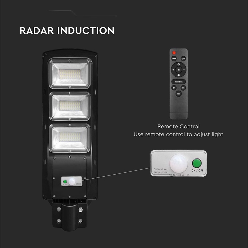 Farola solar LED regulable con sensor de movimiento y crepuscular LED/12W/3,2V 6000K IP65 10000 mAh negro + mando a distancia