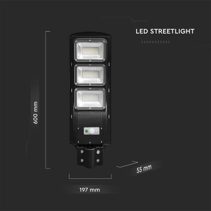 Farola solar LED regulable con sensor de movimiento y crepuscular LED/12W/3,2V 6000K IP65 10000 mAh negro + mando a distancia