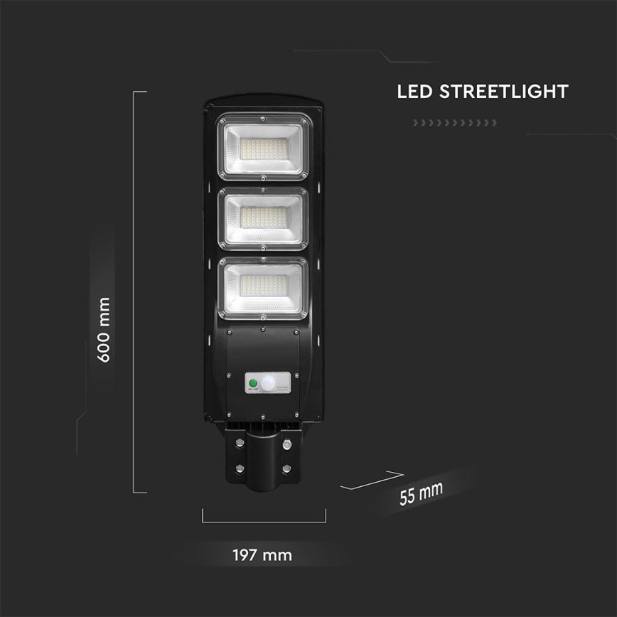 Farola solar LED regulable con sensor de movimiento y crepuscular LED/12W/3,2V 6000K IP65 10000 mAh negro + mando a distancia