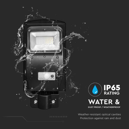 Farola solar LED regulable con sensor de movimiento y crepuscular LED/6W/3,2V 6000K IP65 5000 mAh negro + mando a distancia