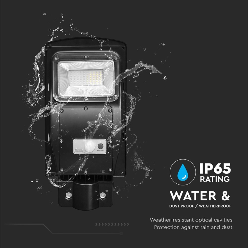 Farola solar LED regulable con sensor de movimiento y crepuscular LED/6W/3,2V 6000K IP65 5000 mAh negro + mando a distancia