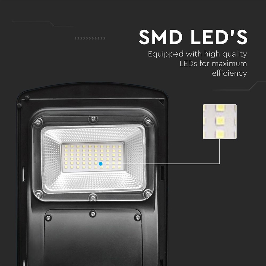 Farola solar LED regulable con sensor de movimiento y crepuscular LED/6W/3,2V 6000K IP65 5000 mAh negro + mando a distancia