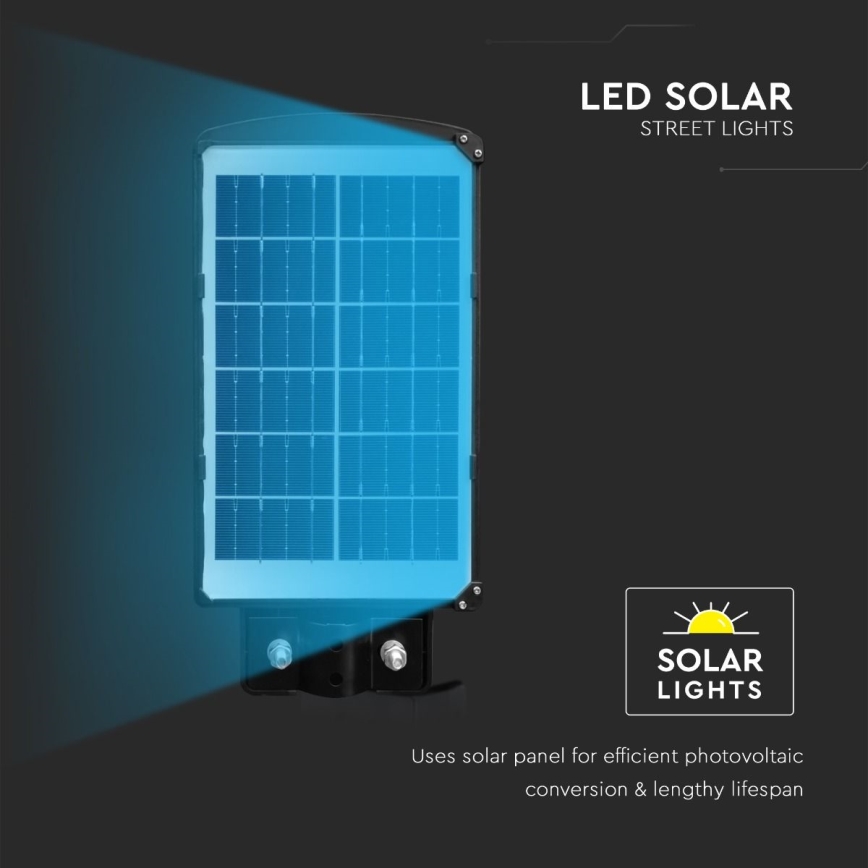 Farola solar LED regulable con sensor de movimiento y crepuscular LED/6W/3,2V 6000K IP65 5000 mAh negro + mando a distancia