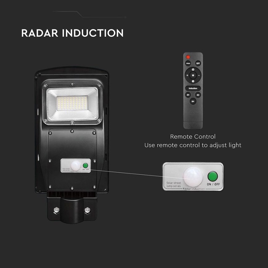 Farola solar LED regulable con sensor de movimiento y crepuscular LED/6W/3,2V 6000K IP65 5000 mAh negro + mando a distancia