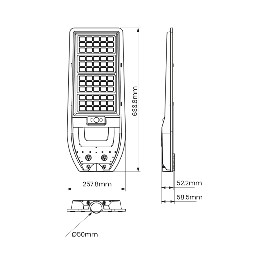 Farola solar LED VIA 150W/15000 mAh 3,2V 6000K IP65 + mando a distancia