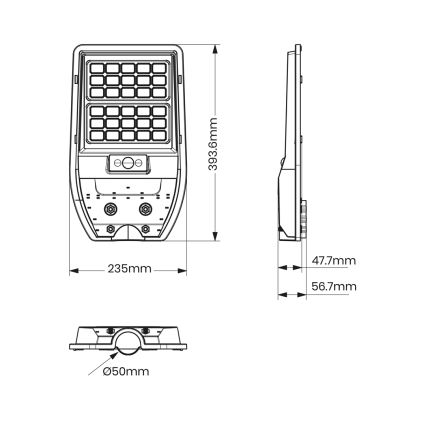 Farola solar LED VIA 50W/5000 mAh 3,2V 6000K IP65 + mando a distancia