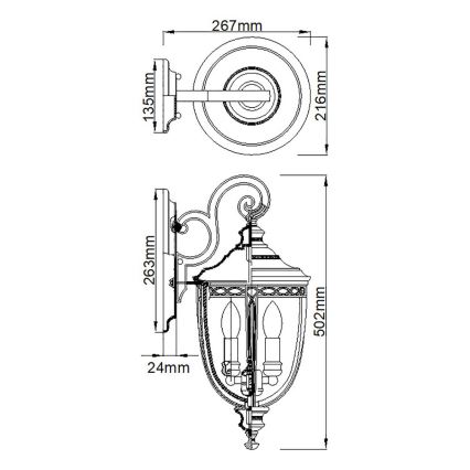 Feiss - Aplique de exterior ENGLISH BRIDLE 3xE14/60W/230V IP44