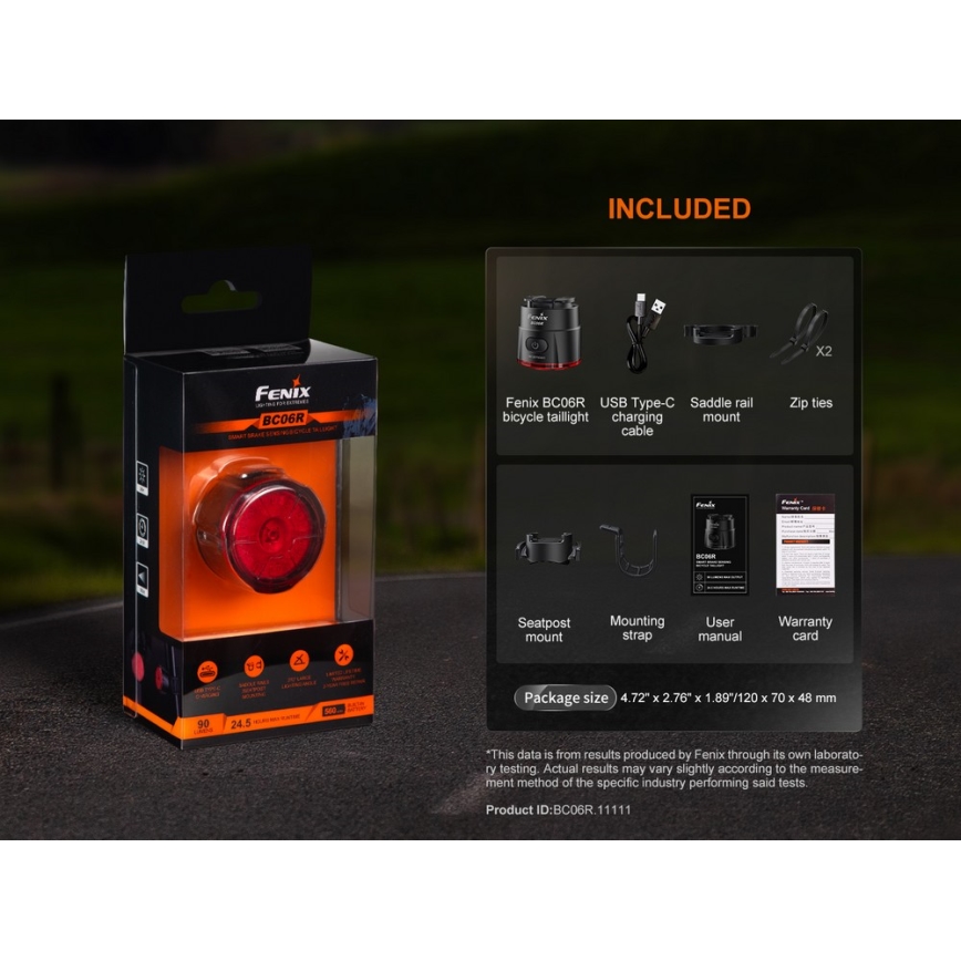 Fenix BC06R - LED Luz de bicicleta regulable y recargable LED/USB IP66 90 lm 24,5 h 560 mAh