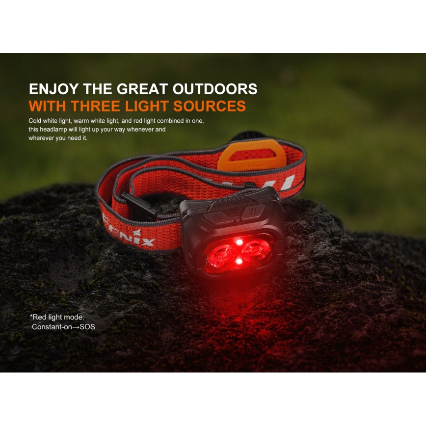 Fenix HL18RTV20WHT - Linterna frontal LED recargable y regulable LED/USB IP66 800 brillante 160 h blanco/negro