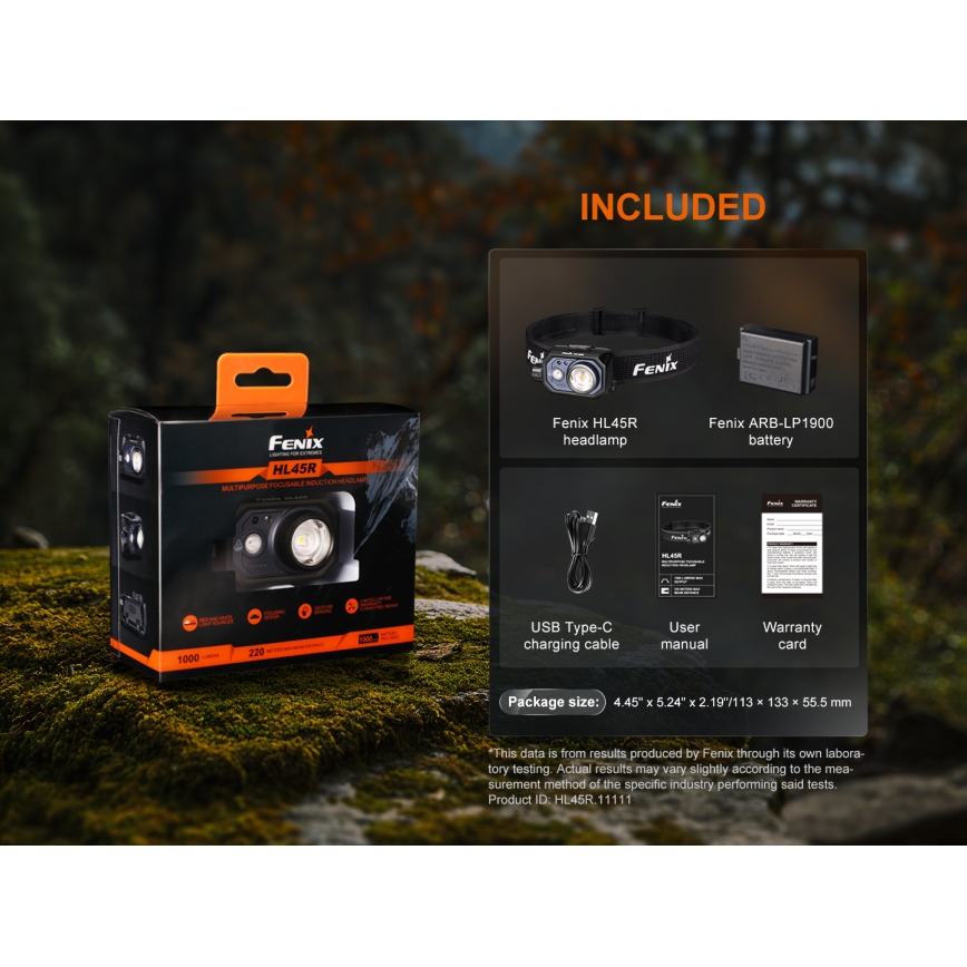 Fenix HL45R - Linterna frontal de enfoque recargable y regulable LED/USB IP66