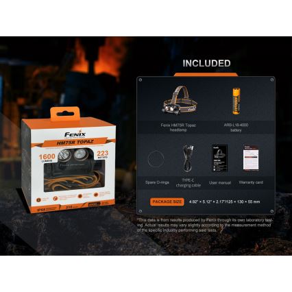 Fenix HM75RTOPAZ - Linterna frontal LED recargable regulable LED/USB IP68 1600 lúmenes 210 h 4000 mAh