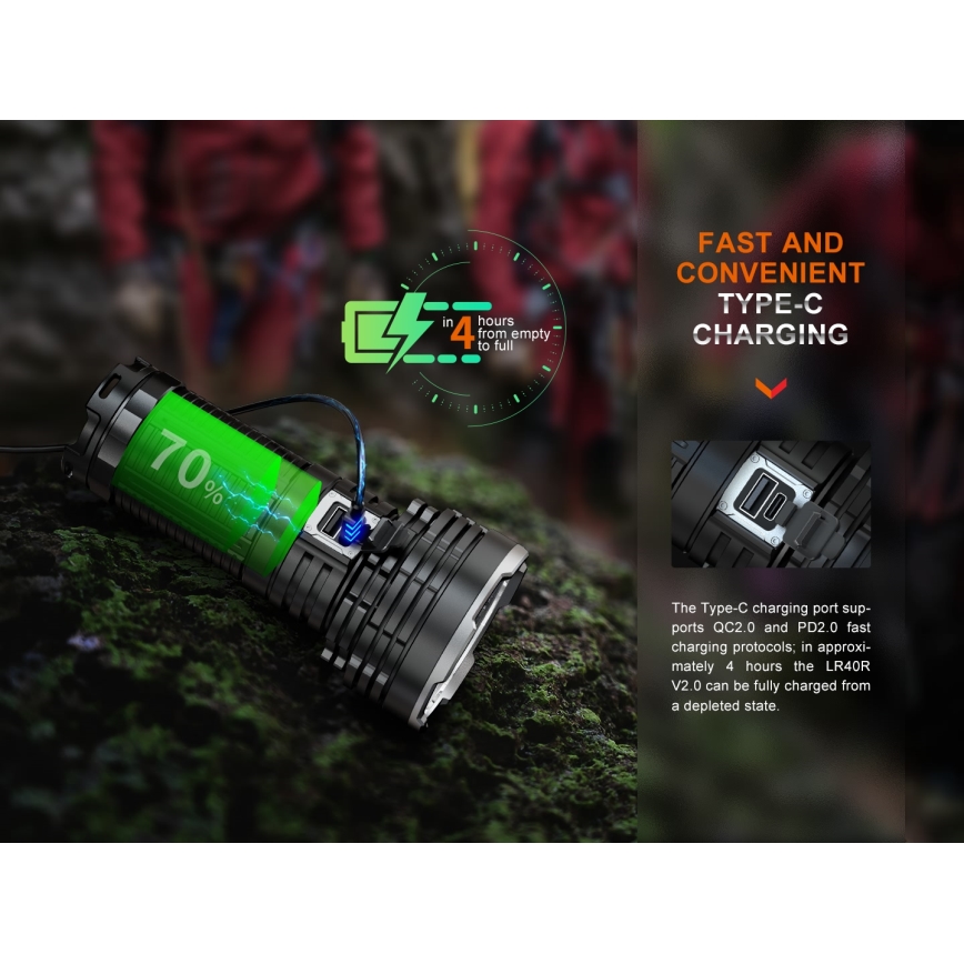 Fenix LR40RV20 - Linterna recargable LED LED/USB IP68 15000 lúmenes 177 h 5000 mAh