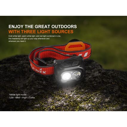 Fenix ​​HL18RTV20BLC - Linterna frontal LED recargable y regulable LED/USB/3xAAA IP66 800 lm 160 h 1900 mAh negro/naranja