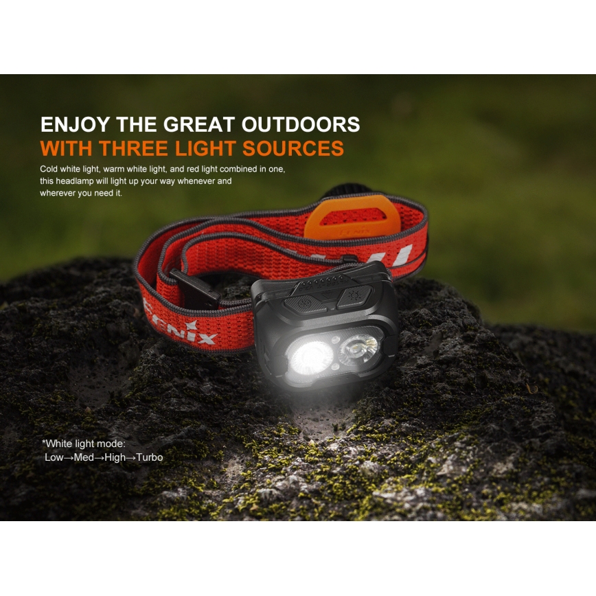 Fenix ​​HL18RTV20BLC - Linterna frontal LED recargable y regulable LED/USB/3xAAA IP66 800 lm 160 h 1900 mAh negro/naranja