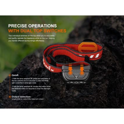 Fenix ​​HL18RTV20BLC - Linterna frontal LED recargable y regulable LED/USB/3xAAA IP66 800 lm 160 h 1900 mAh negro/naranja