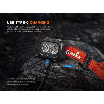 Fenix ​​HL18RTV20BLC - Linterna frontal LED recargable y regulable LED/USB/3xAAA IP66 800 lm 160 h 1900 mAh negro/naranja