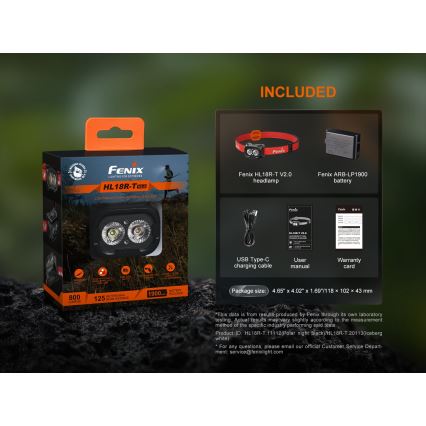 Fenix ​​HL18RTV20BLC - Linterna frontal LED recargable y regulable LED/USB/3xAAA IP66 800 lm 160 h 1900 mAh negro/naranja