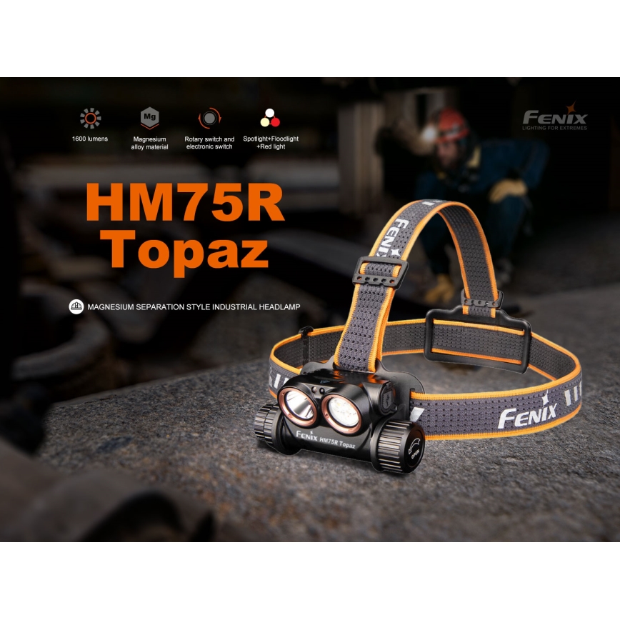 Fenix ​​HM75RTOPAZ - Linterna frontal LED recargable regulable LED/USB IP68 1600 lúmenes 210 h 4000 mAh