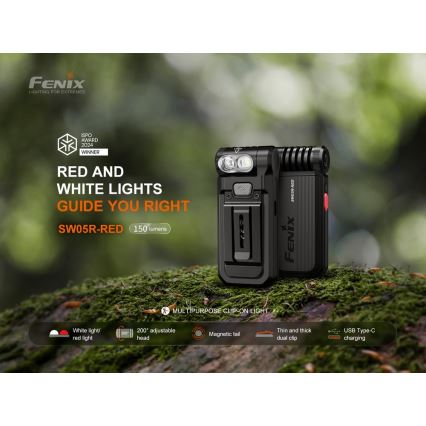 Fenix ​​SW05RREDBLC - Linterna LED recargable y regulable LED/USB IPX6 150 lm 49 h 700 mAh negro